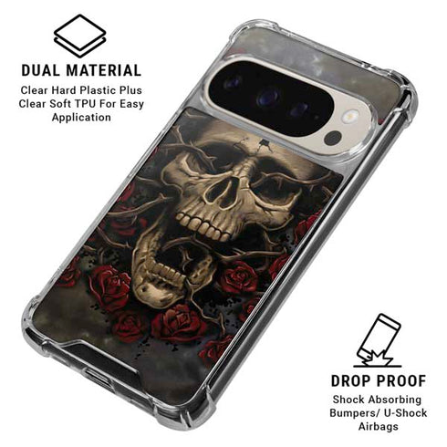 Liquid Blue Skull Entwined with Roses Pixel 9/9 Pro Clear Case